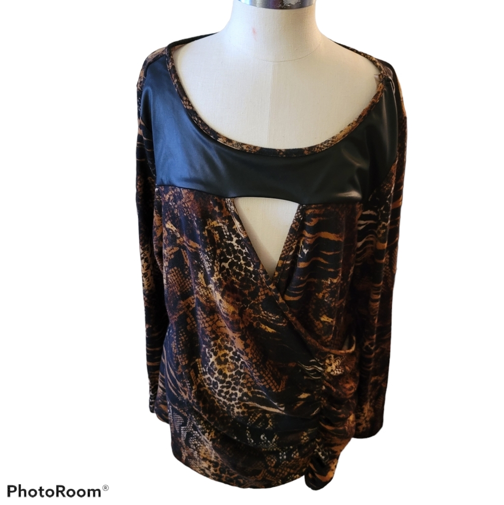 Ashley Stewart: Multi Print peek-a-boo top